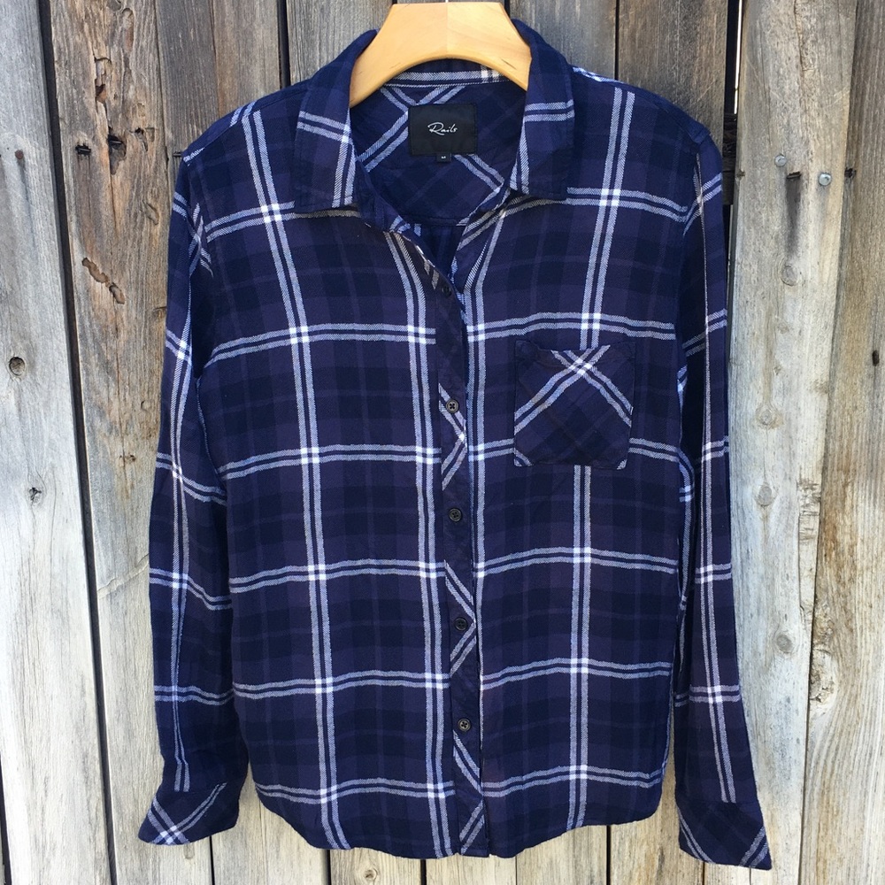 Rails Hunter Plaid Shirt Rayon Pacific Navy Blue White M